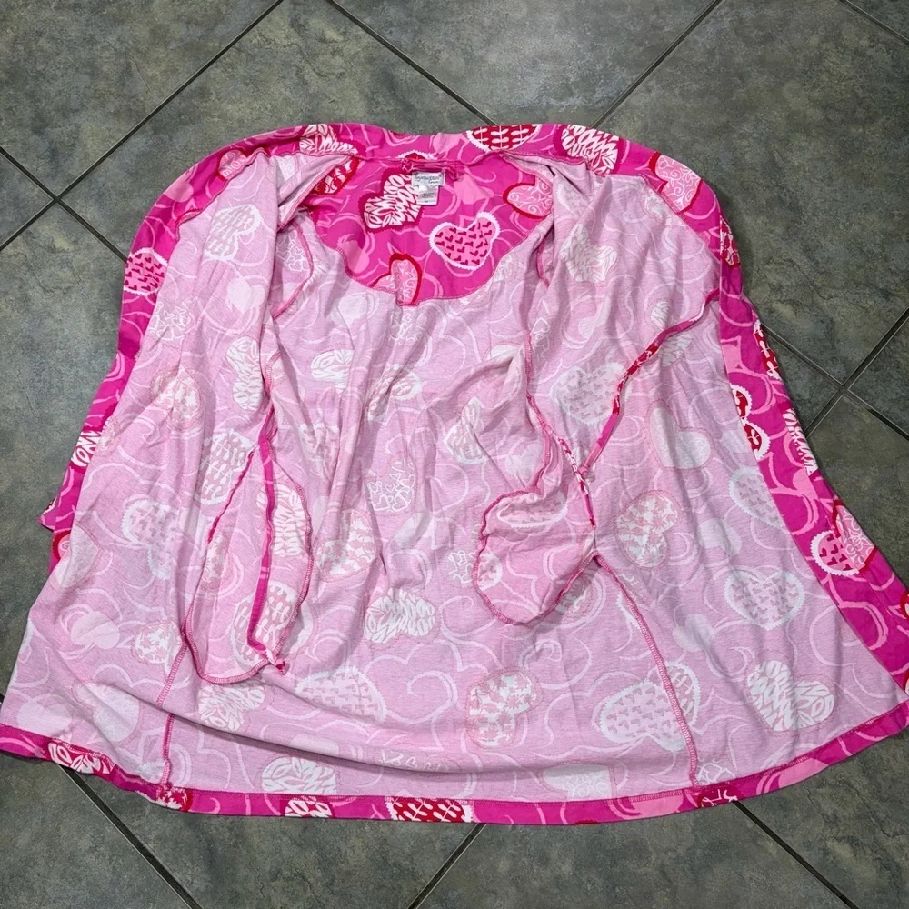 Pajamagram Hers Pink Red Heart Robe Waist Tie Pockets Long Sleeve Sz S/M Cozy - Picture 5 of 10